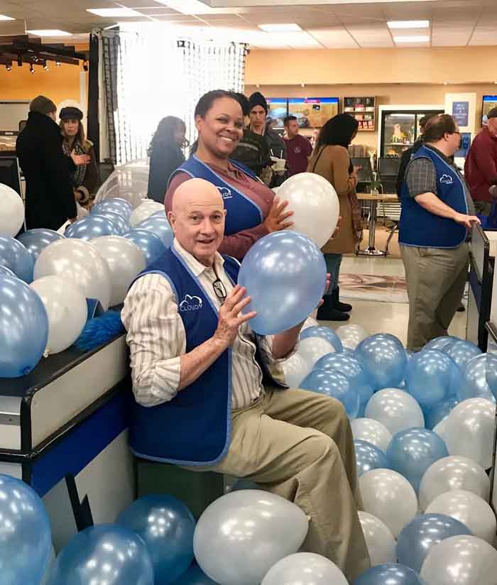 Christopher and Rachel L Smith on the set of Superstore