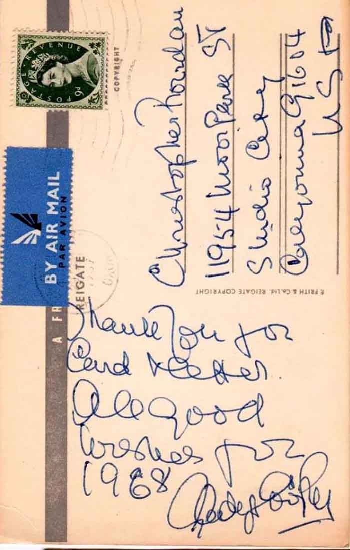 Postcard from Gladys Cooper to Christopher