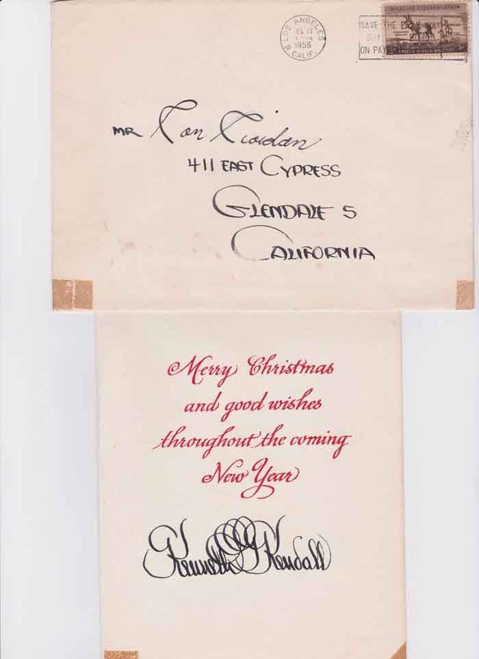Christmas card from Kenneth Kendall to Christopher