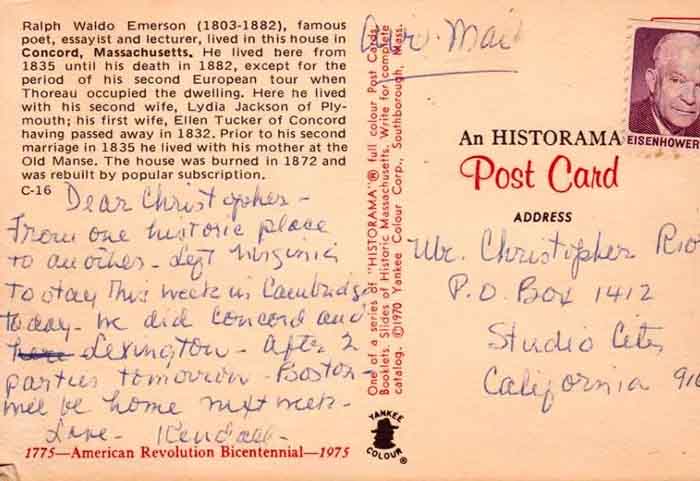 Postcard from Kendall Milestone to Christopher
