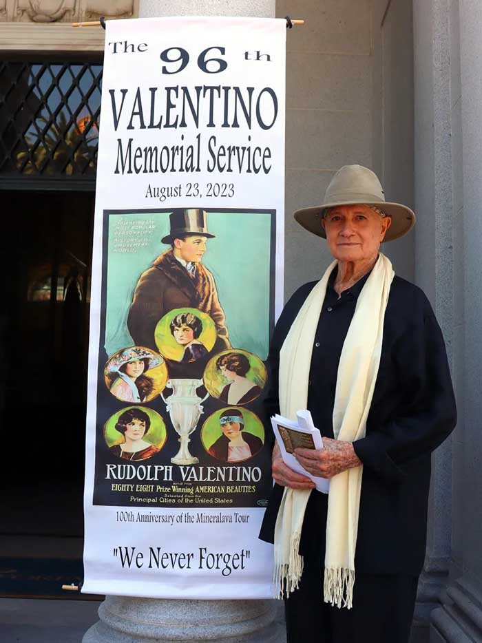 Christopher Riordan outside the Rudolph Valentino 96th memorial service
